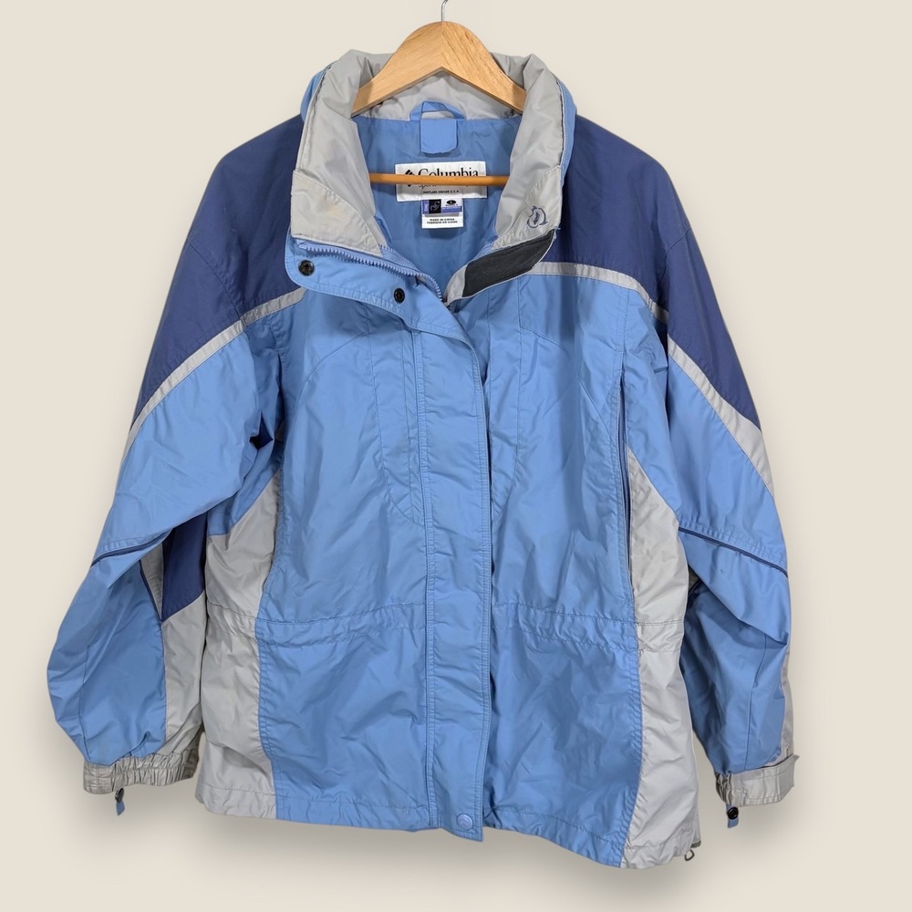 Columbia Interchange Ski Jacket Women Large Blue Gray Winter Coat Core Shell